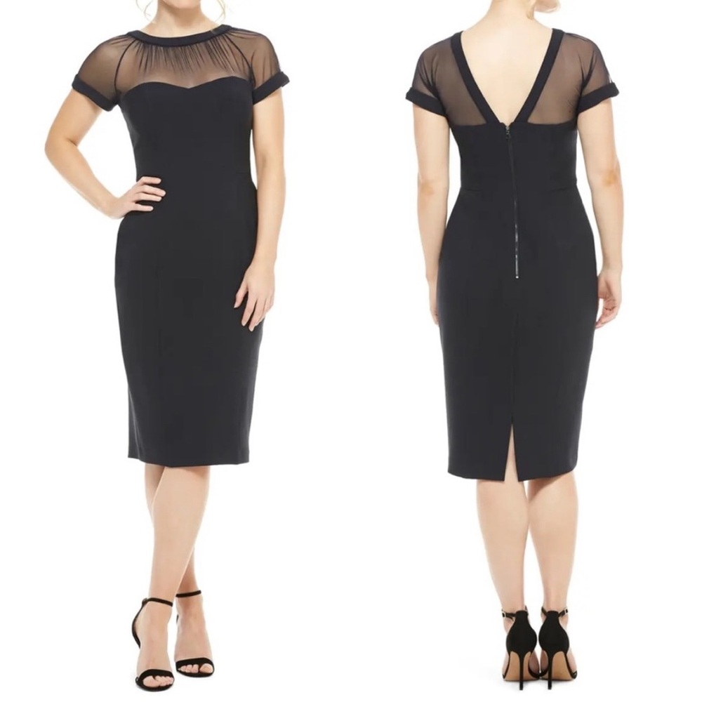 Maggy London Black Illusion‎ Yoke Crepe Cocktail Dress Size 14